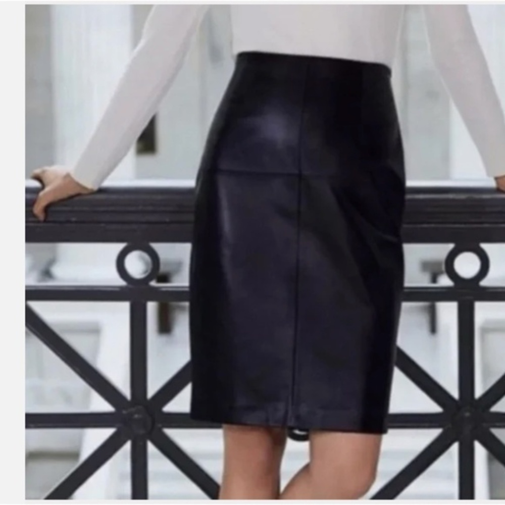 Antonio Melani Gisele Black Soft Lamb Leather Pencil Skirt